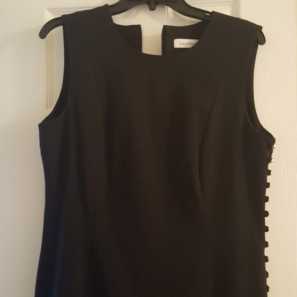 Calvin Klein Black Sleeveless Midi Dress with Side Button Detail